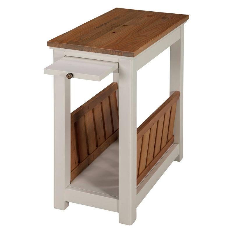 Savannah Chairside Magazine End Table with Pull Out Shelf Ivory with Natural Wood Top - Bolton Furniture