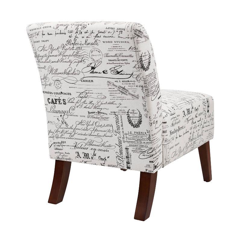 Beige Script Print Slipper Chair with Dark Walnut Wood Legs