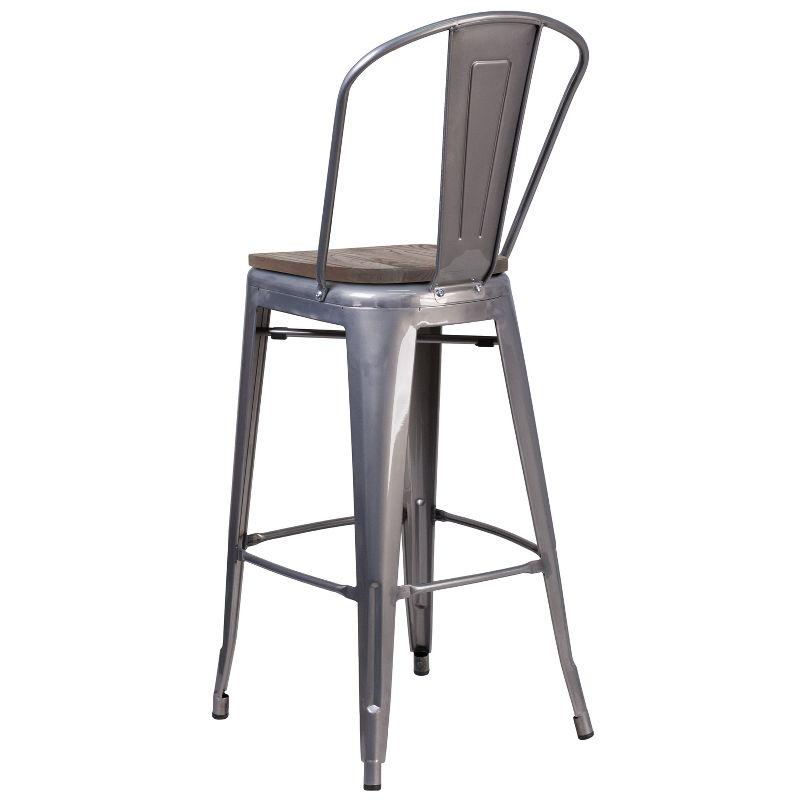 Flash Furniture 30" High Clear Coated Barstool with Back and Wood Seat