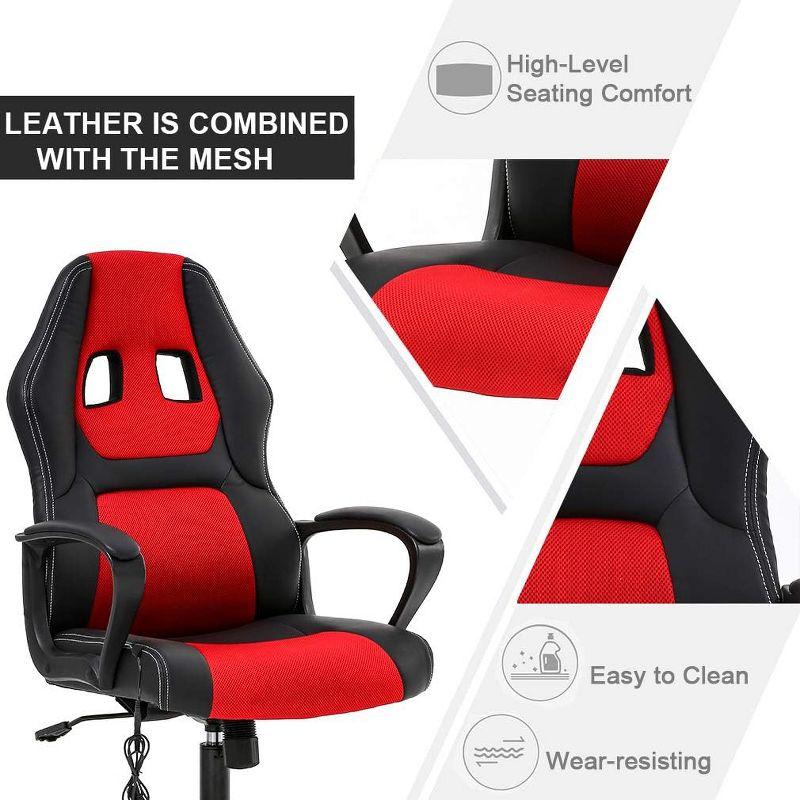 FDW Racing Gaming Chair Home Office Chair Ergonomic Desk Chair Massage PU Leather Computer Chair with Lumbar Support Headrest Armrest ,Red