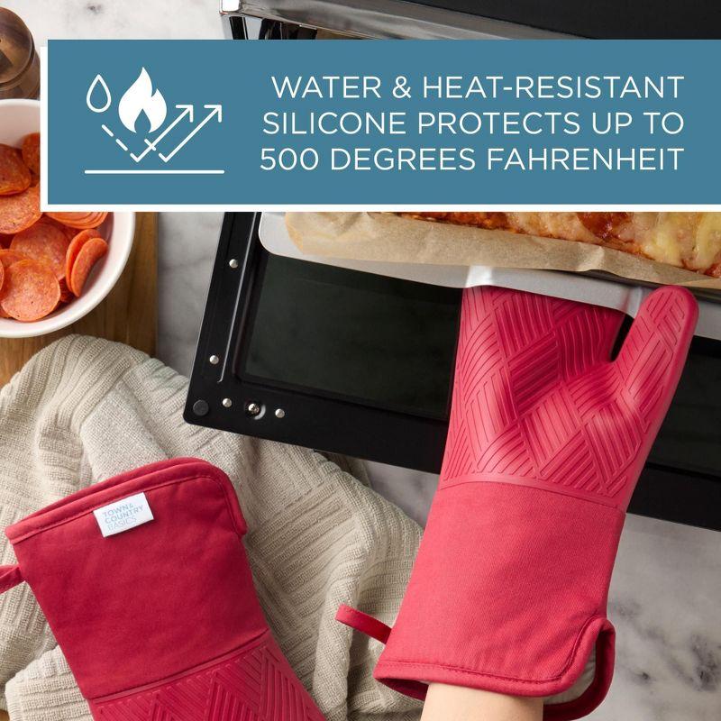 TOWN & COUNTRY BASICS Basketweave Soft Silicone Oven Mitt 2-Pack Set, Heat Resistant up to 500F, Flexible Silicone, Non-Slip Grip, 7.5"x13"