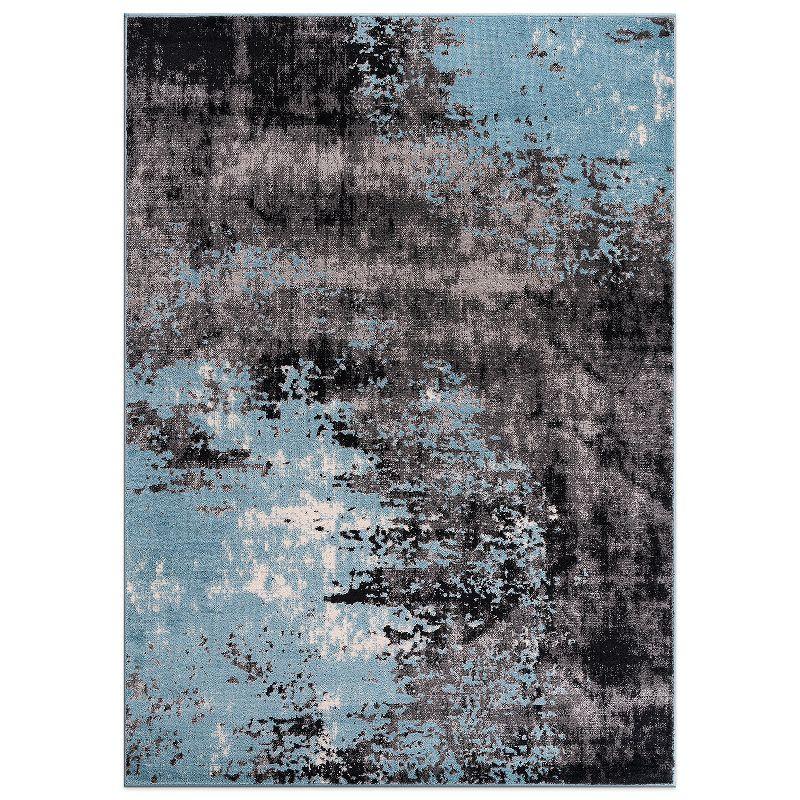 Blue and Gray Abstract 8' x 10' Synthetic Area Rug