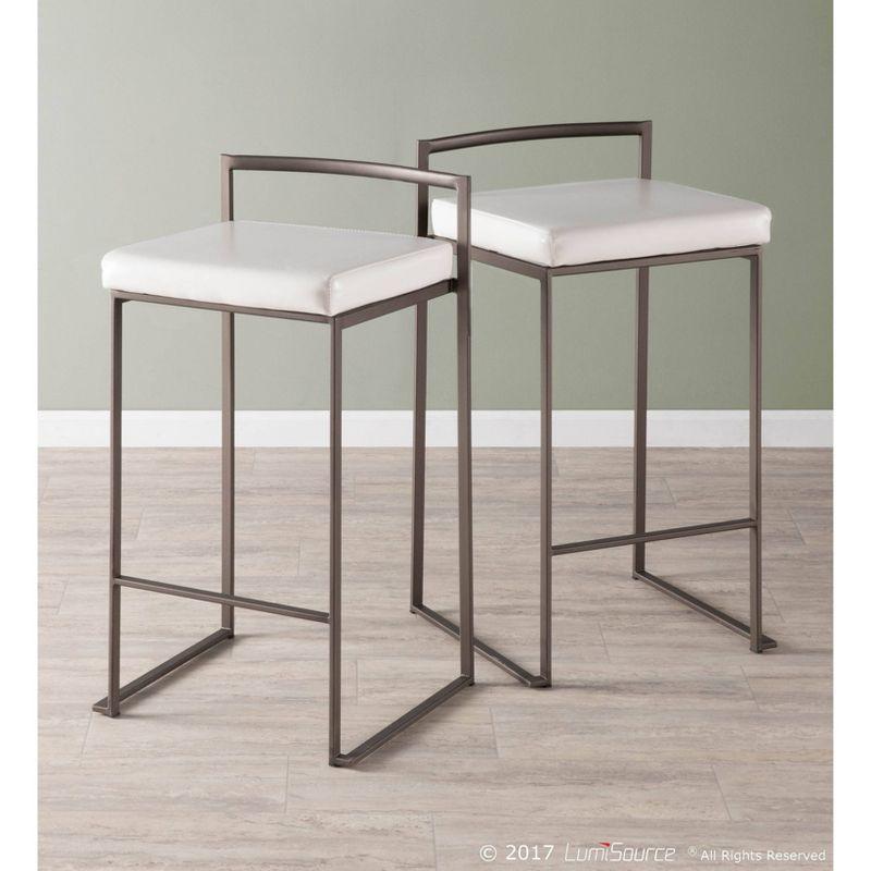 Set of 26" Fuji Contemporary Stackable Counter Height Barstool Antique Coin with White Faux Leather Cushion - Lumisource: Metal Frame