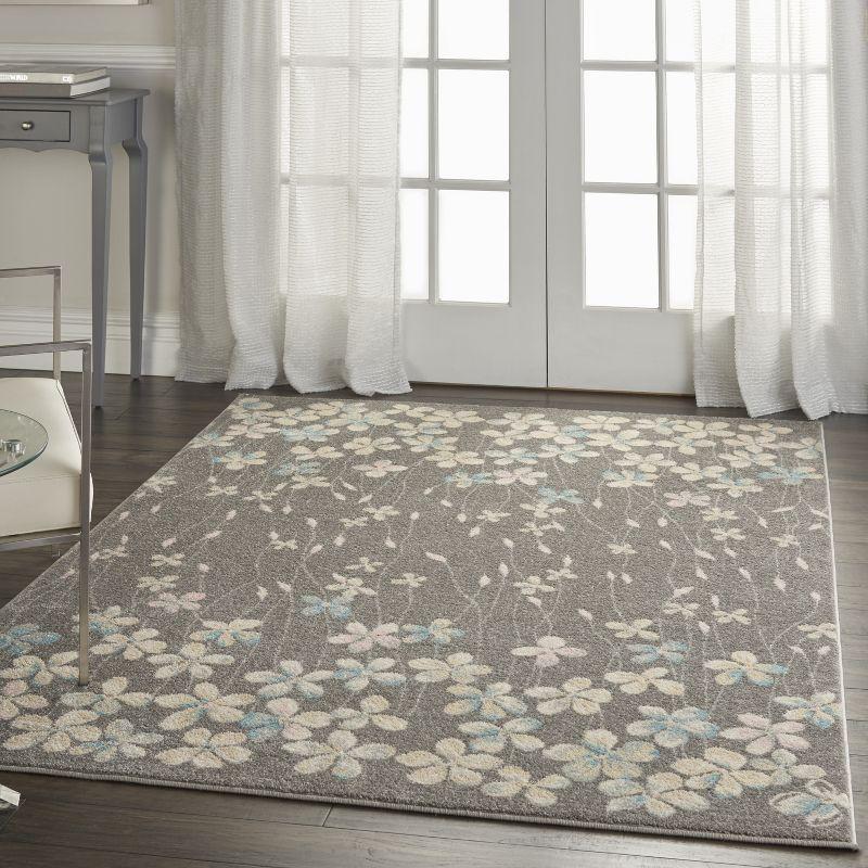 Nourison Tranquil 5'3" X 7'3" (5' x 7') Grey/Beige Area Rug Bohemian Botanical Vine and Bloom by Nourison