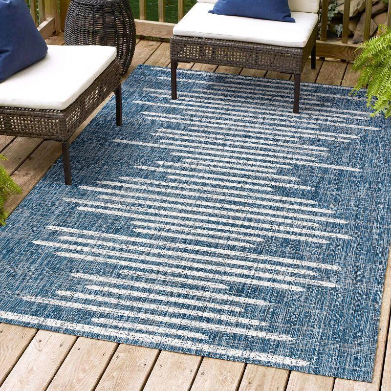 Grundy Berber Stripe Geometric Blue/Ivory Indoor/Outdoor Rug