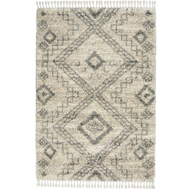 Nordic Diamond Shag Area Rug, Grey/Ivory, 5'3" x 7'9"