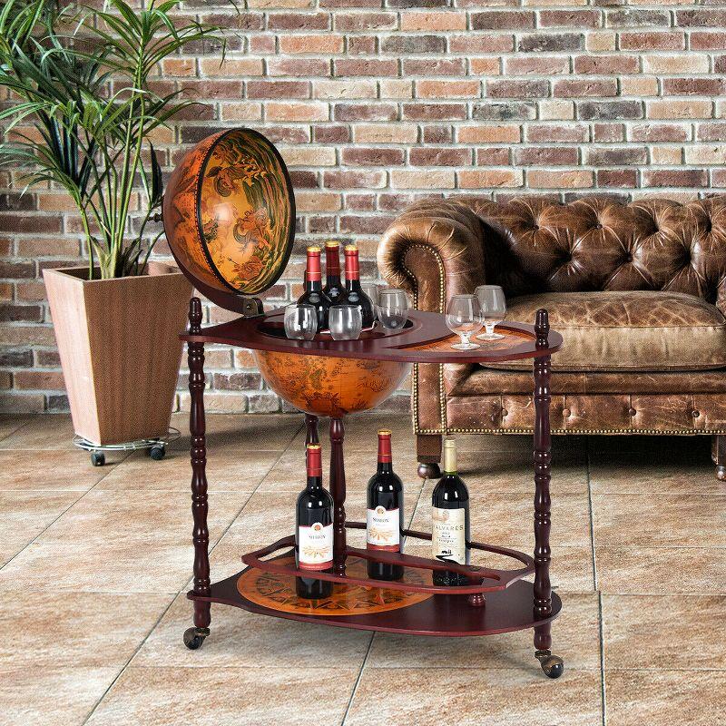 Costway Dark Wood Globe Wine Bar Stand with Painted Finish