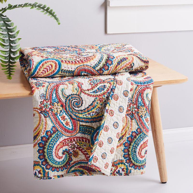 Alyssa Multicolor Cotton Paisley Quilted Reversible Throw