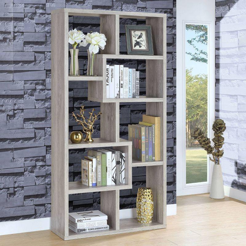 70.75" Theo 8 Shelf Bookcase Gray Driftwood - Coaster