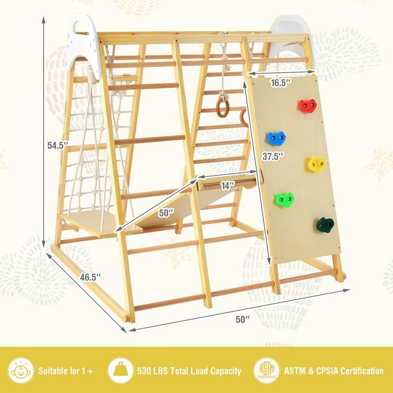 Costway 8-in-1 Jungle Gym Playset, Wooden Climber Play Set with Monkey Bars Colorful/Natural