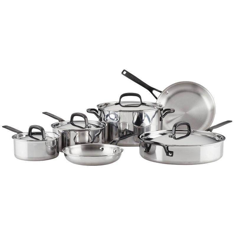 KitchenAid 5-Ply Clad Stainless Steel Cookware Induction Pots and Pans Set, 10 Piece, Polished Stainless Steel