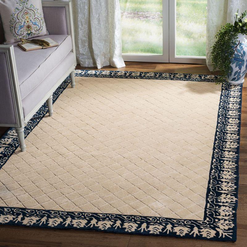 Navy and Beige Hand-Hooked Wool Area Rug