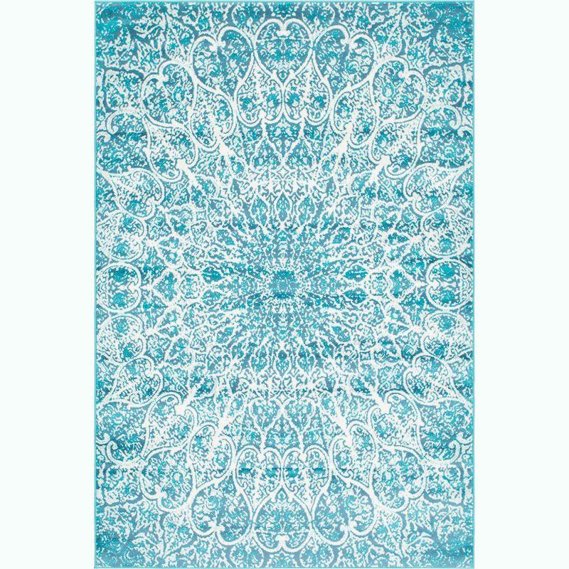 Reversible Easy-Care Turquoise Synthetic 6' x 9' Rectangular Rug