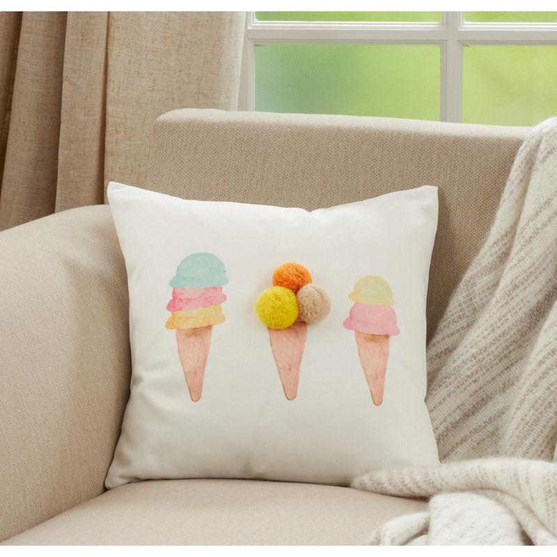 Multicolor Ice Cream Cone Pom Pom Kids Throw Pillow