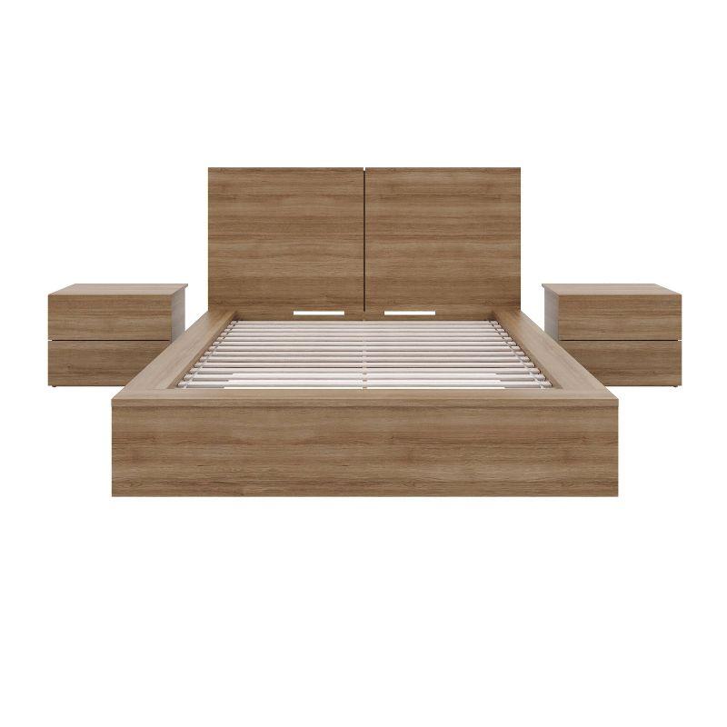 Nexera 4pc Full James Bedroom Set Brown Oak: Modern Furniture with Headboard & Nightstands