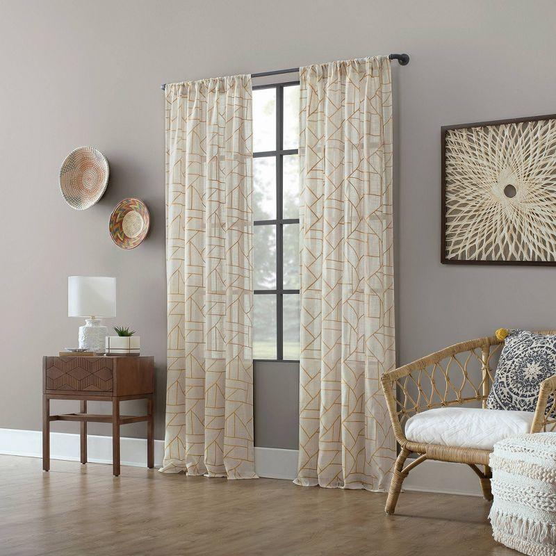 Archaeo Light Filtering Jigsaw Embroidery Linen Blend Curtain Panel