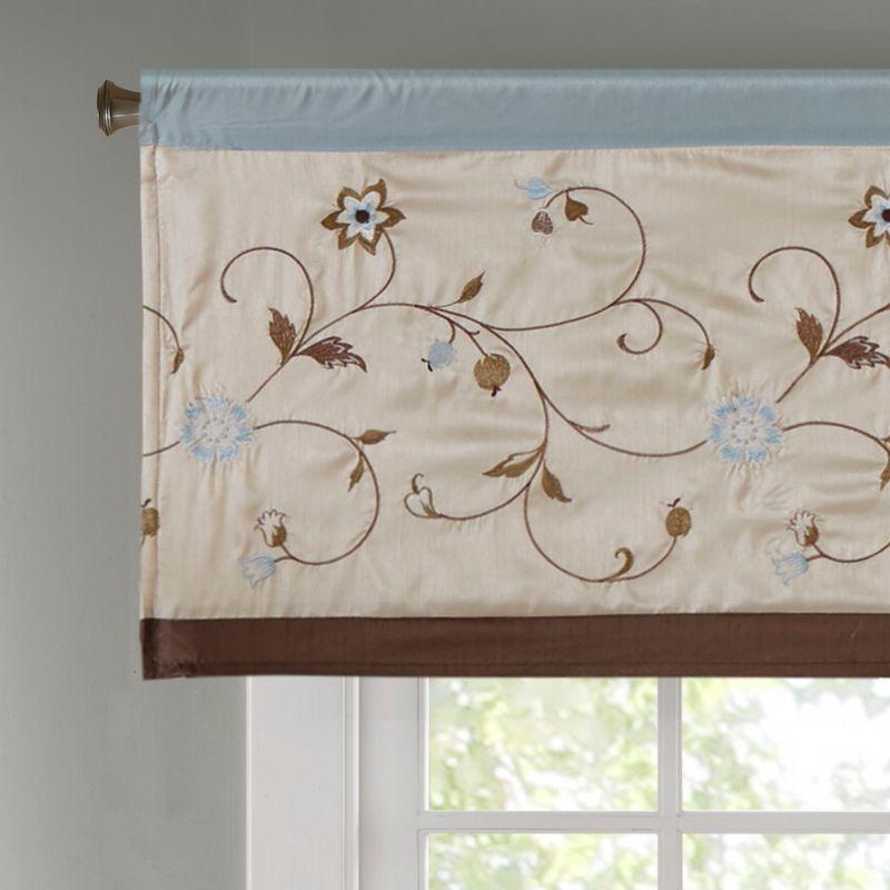 Serene Blue and Beige Floral Embroidered Valance