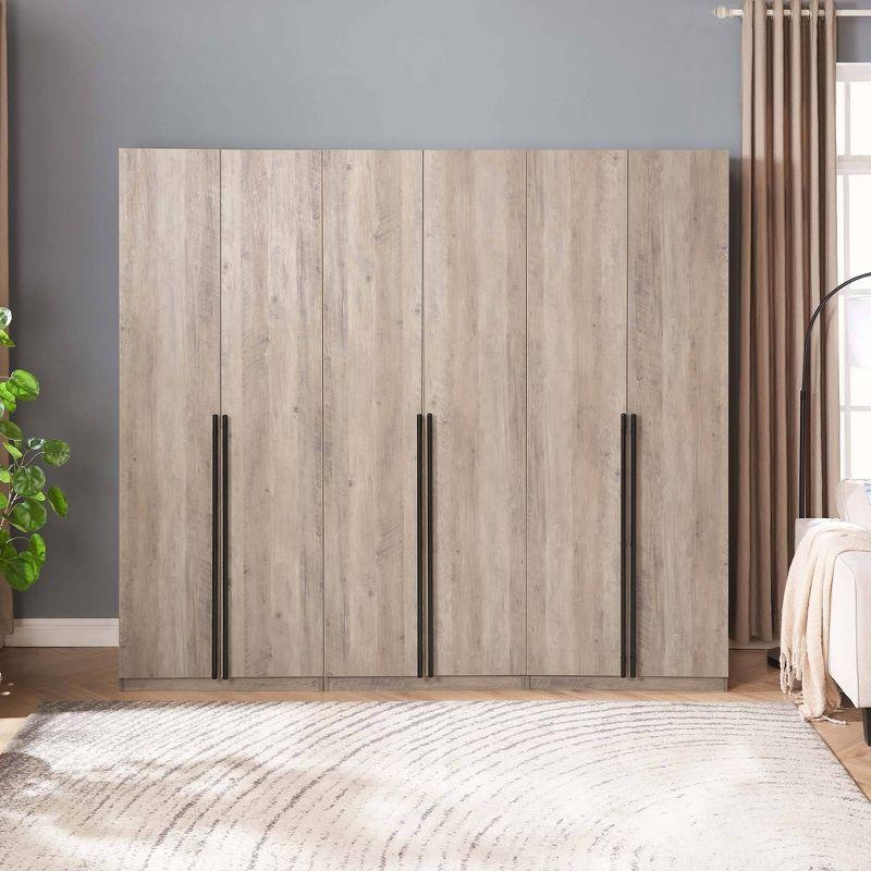 Manhattan Comfort Set of 3 Lee 2 Door and 2 Drawer Wardrobe Closets Rustic Gray: Modern MDF Storage, Metal Hardware, 12 Shelves