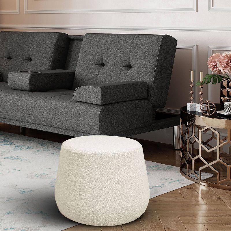 Snow Thimble-Shaped Round Ottoman in Soft Grey Sherpa