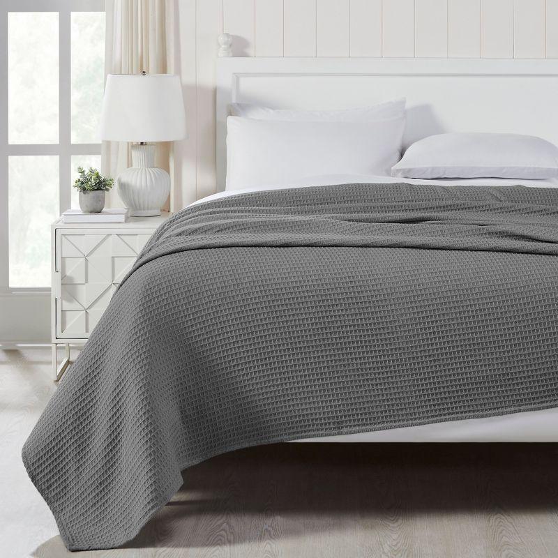Full/Queen 100% Cotton Blanket, Grey, Luxurious Breathable Waffle Weave Design by Sweet Home Collection®