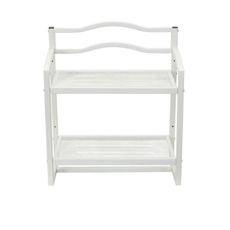 Elegant White Metal Mesh 2-Tier Wall Storage Shelf with Towel Bar