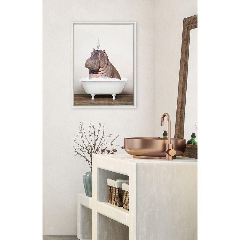 18" x 24" Sylvie Hippo and Bird in Rustic Bath Framed Canvas by Amy Peterson - Kate & Laurel All Things Decor