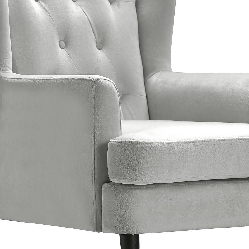 Pearl Grey Velvet Tufted Wingback Accent Chair 29.9"