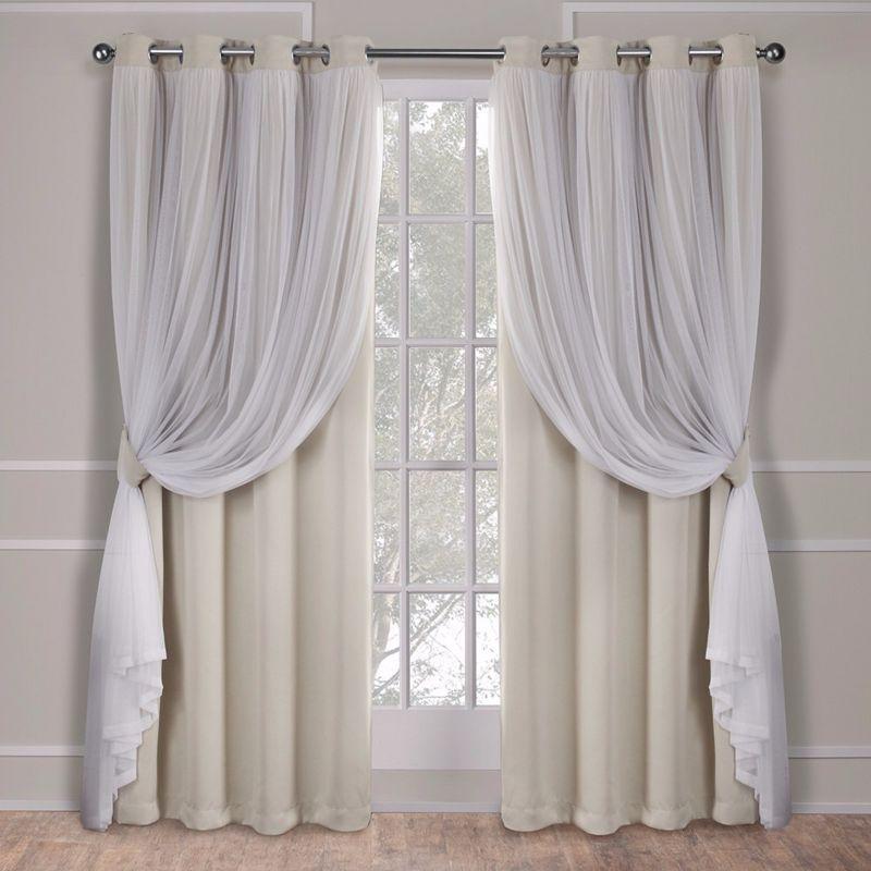 Set of 2 (63"x52") Caterina Layered Solid Blackout with Sheer Top Curtain Panels Sand - Exclusive Home: Thermal Insulated