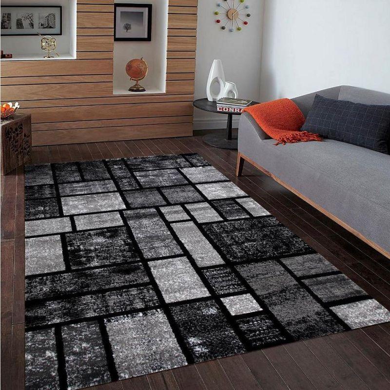 Gray and Black Geometric Modern Area Rug