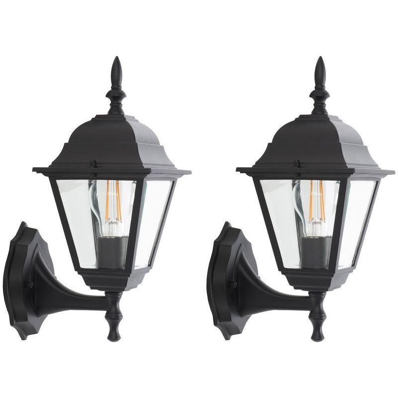 Rhion Black Steel Outdoor Wall Sconce Set with Clear Glass