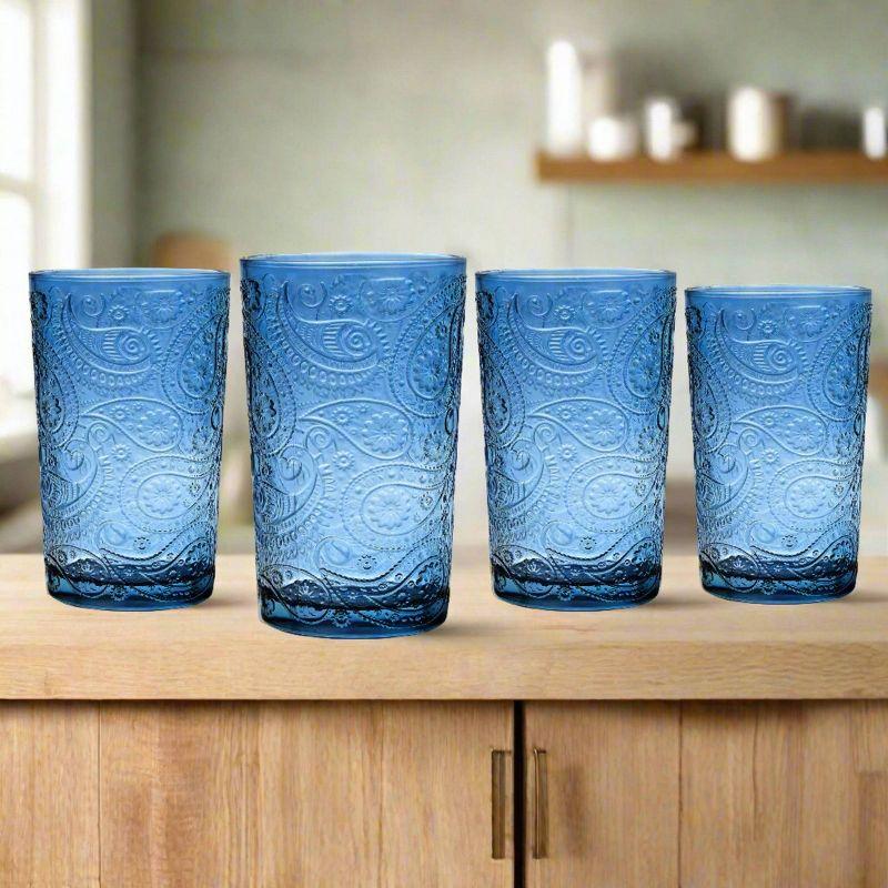 Blue Paisley Pattern 13oz Glassware Set of 4