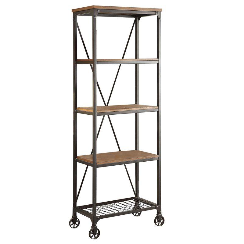 Transitional Millwood 26" Black and Brown Ash Veneer Industrial Bookcase