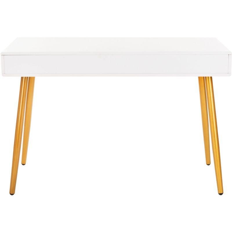 White and Gold Wood Writing Table with Drawer