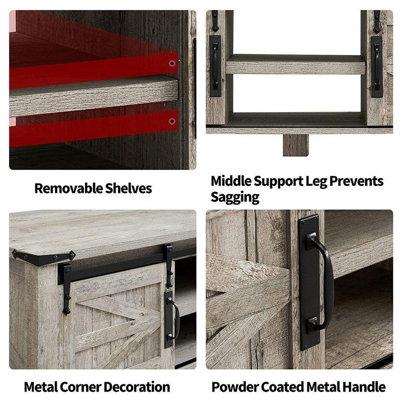 OKD Farmhouse Sturdy Coffee Table with Sliding Barn Doors and Storage Shelves for Living Room, Den, Family Room, or Office, Light Rustic Oak Finish