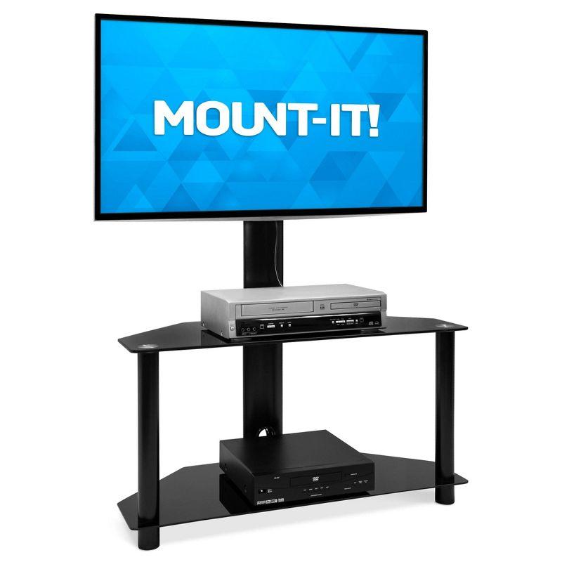 Black Adjustable TV Stand with Mount and Tempered Glass Shelves