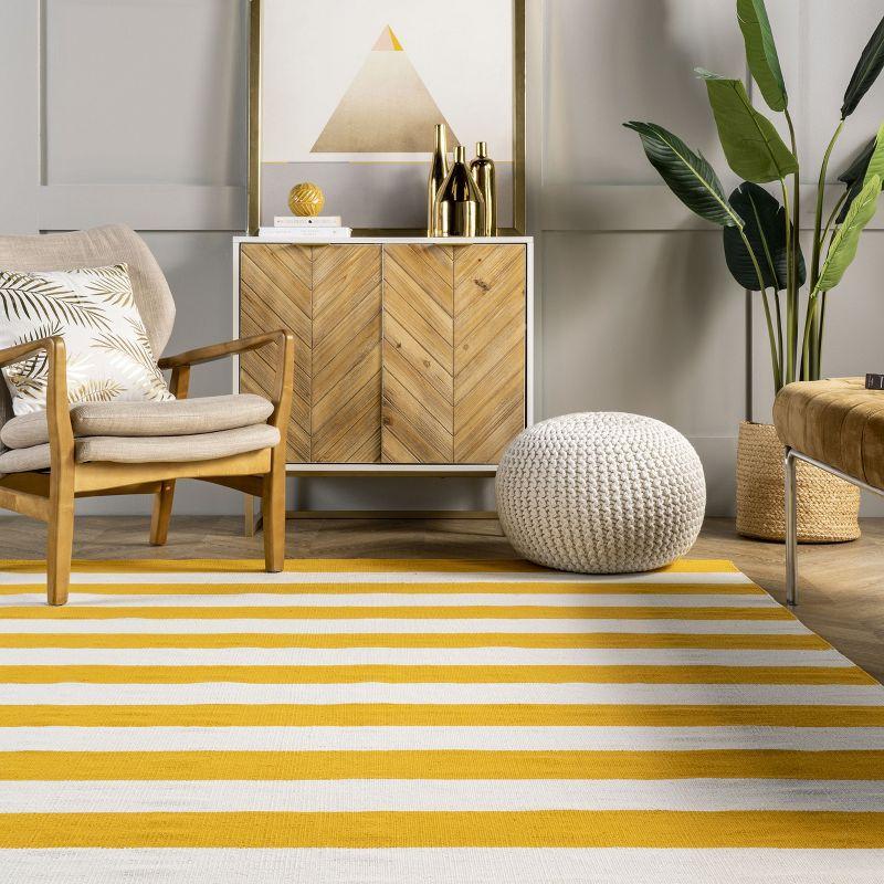 Sleek Yellow Stripe Tufted Cotton Area Rug 9' x 12'