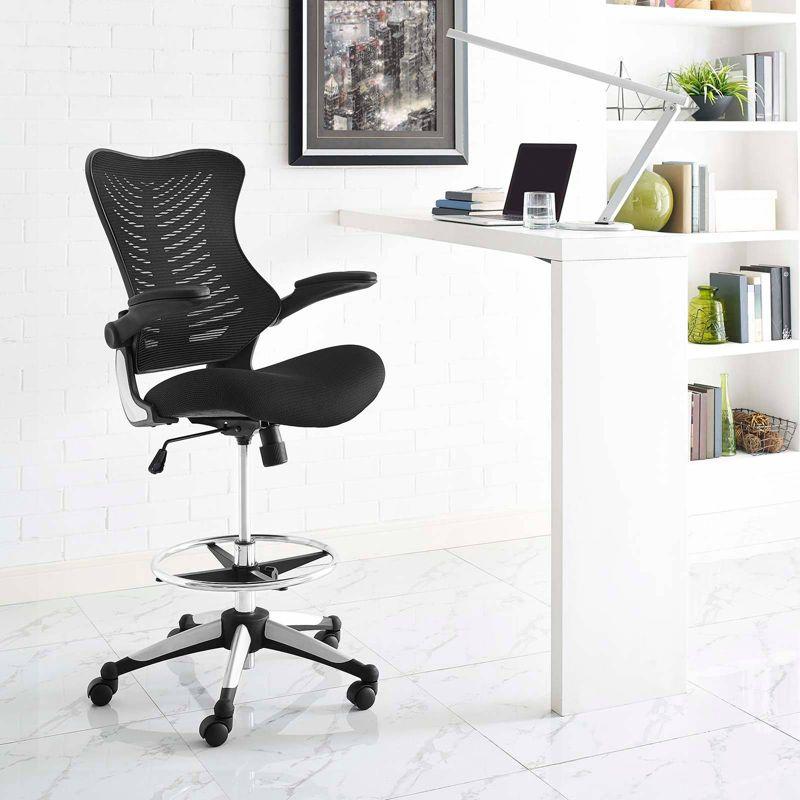 ErgoFlex Black Mesh Drafting Chair with Adjustable Arms and Metal Base