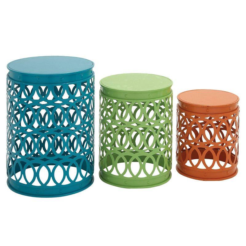 Set of 3 Multicolor Metal Drum Accent Tables