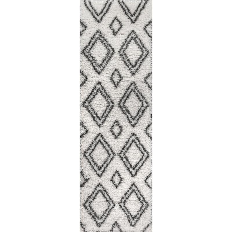 2'x8' Beni Moroccan Style Diamond Shag Area Rug, Ivory/Dark Gray - JONATHAN Y