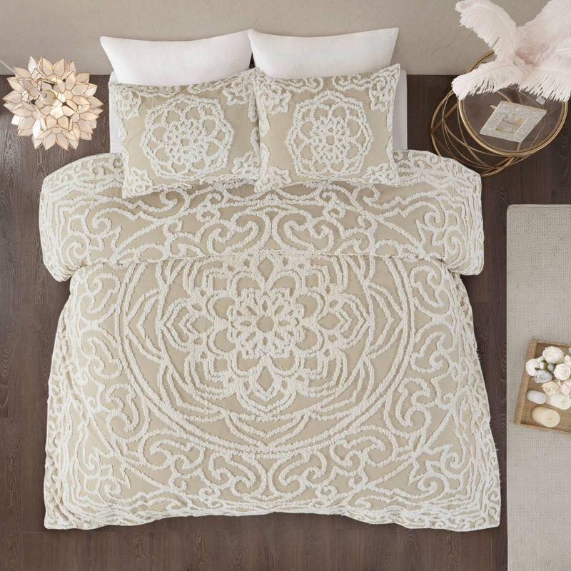 Laetitia Tufted Chenille Cotton 3 Piece Medallion Duvet Cover Set