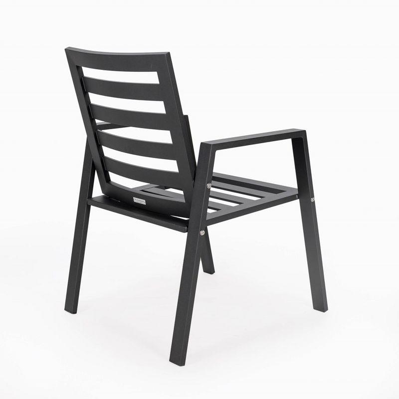 LeisureMod Chelsea Modern Patio Dining Armchair in Aluminum with Removable Cushions Set of 2 in Charcoal Blue