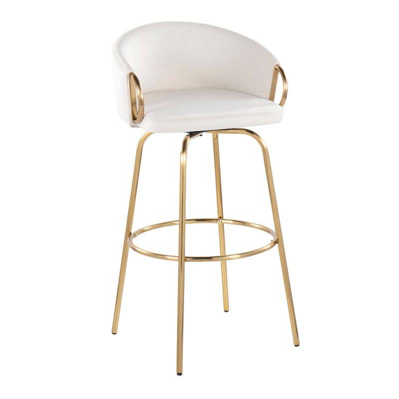 Set of 2 Claire Barstools Gold/Cream - LumiSource: Chic Velvet Upholstery, Fixed Height, Swivel Function