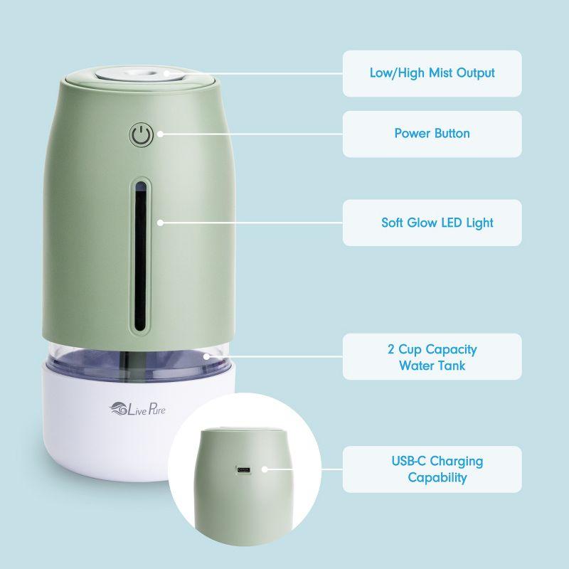 LivePure Aqua Glo Cool Mist Humidifiers for Bedroom. Small Humidifier for Babies, Nursery, Plants, Office. Ultrasonic Cool Mist Humidifier w/ Quiet