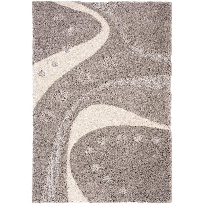 Gray and Ivory Rectangular Shag Synthetic Area Rug