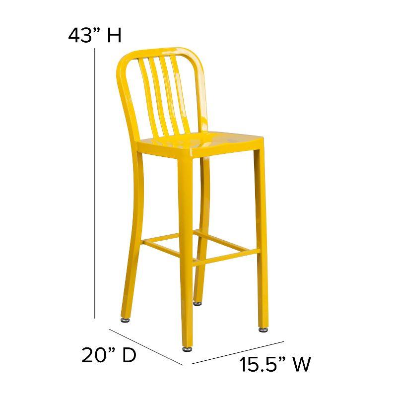 30'' Yellow Metal Indoor-Outdoor Barstool with Slat Back