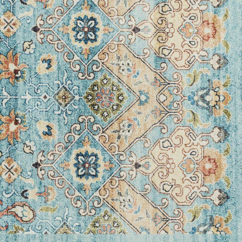 Gertmenian Crystal Print Tanis Sage Aqua Cream Multi Moroccan Bohemian Polyester Washable Flat Pile Indoor Area Rug