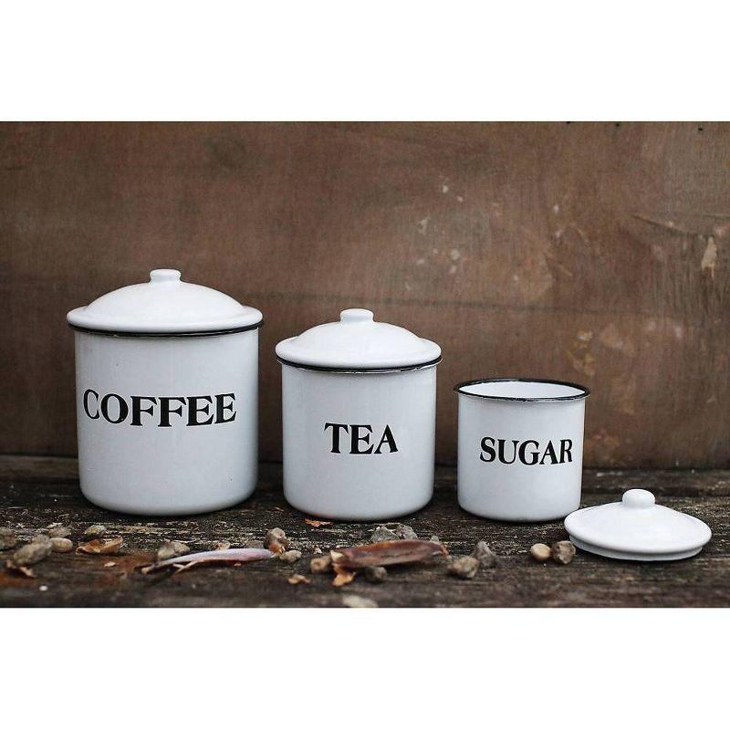 Storied Home Set of 3 'Coffee Tea Sugar' Metal Containers with Lid: Kitchen Canister Set for Coffee & Tea Storage