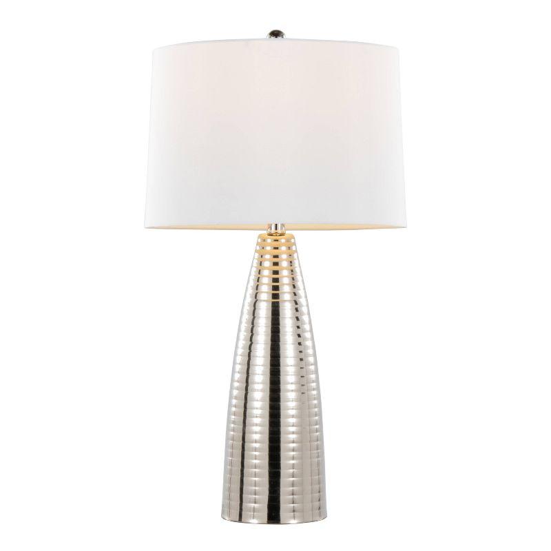 LumiSource (Set of 2) Maya 27.75" Contemporary Metal Table Lamps Polished Nickel with White Linen Shade from Grandview Gallery: UL Listed