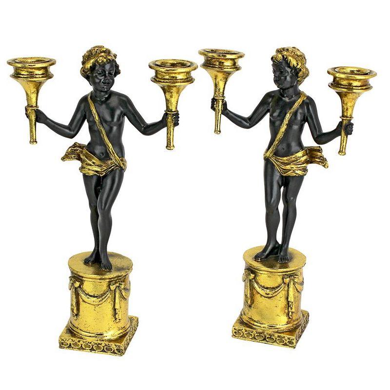 French Neoclassical 15'' Gold Gilt Ceramic Cherub Candlesticks