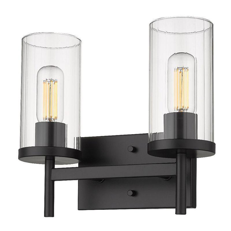 Golden Lighting Winslett 2-Light Vanity Light in Matte Black with Ribbed Clear Glass